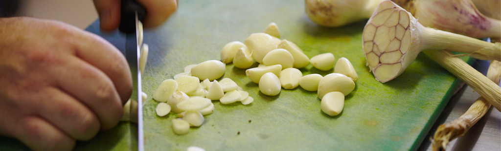 Chopping garlic