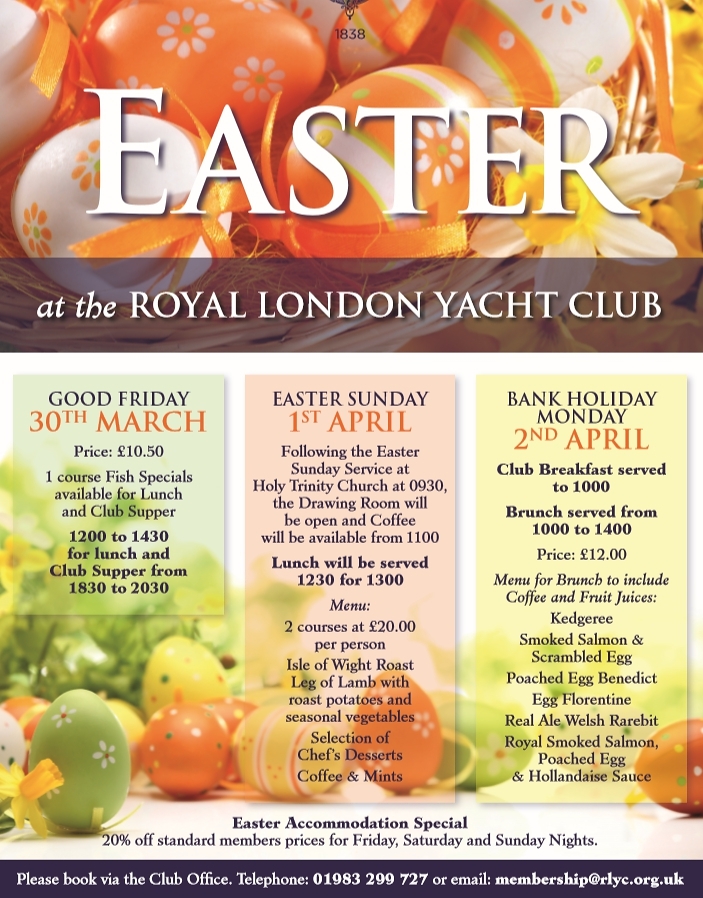 Royal London Yacht Club Easter Sunday Lunch